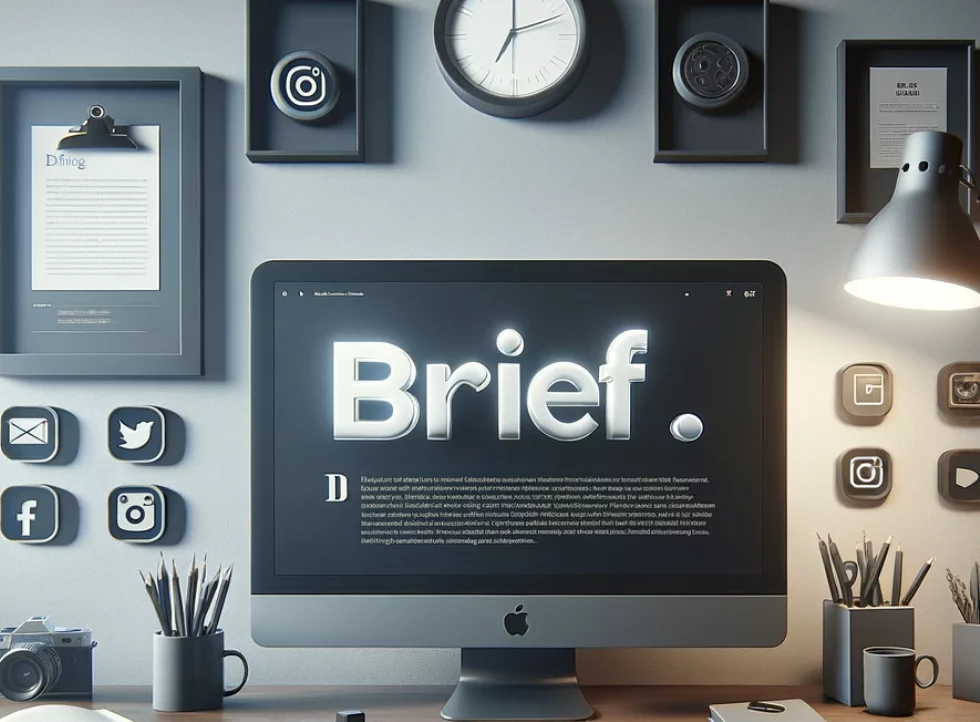 ecran ordinateur avec ecrit brief et consigner pour un influenceur